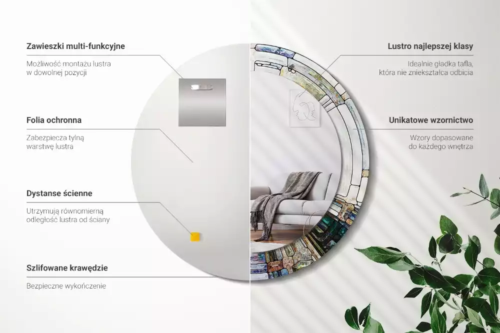 Rund spegel med tryckt ram Målat glas