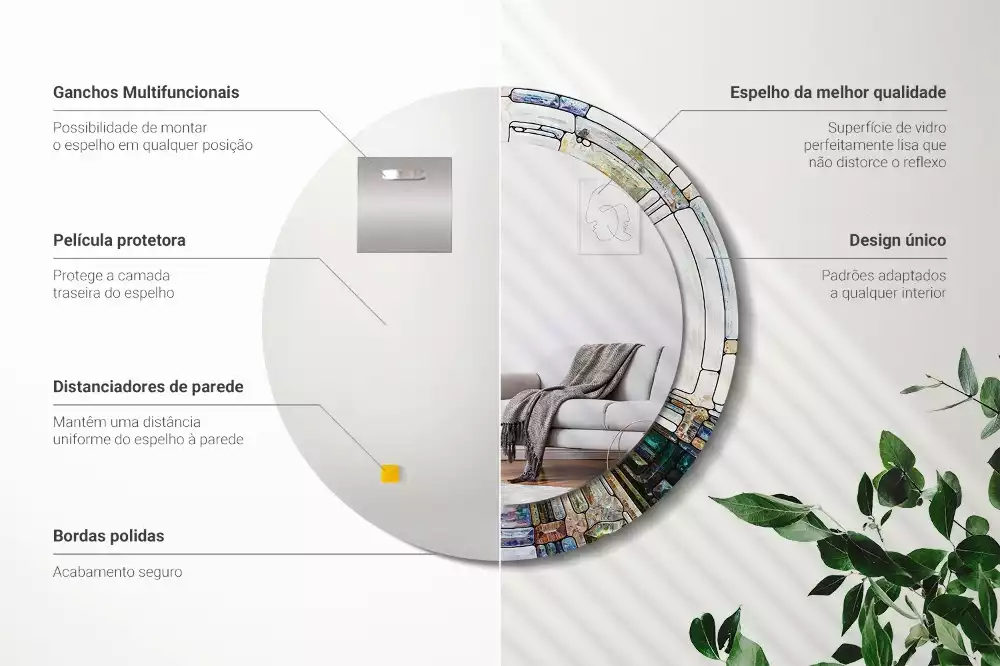 Rund spegel med tryckt ram Målat glas