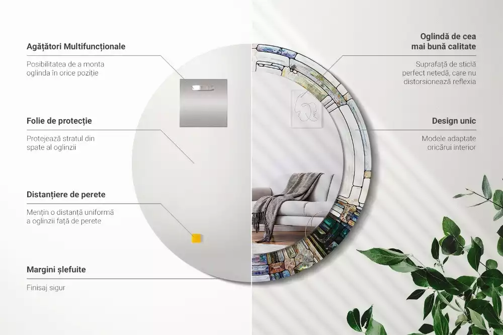 Rund spegel med tryckt ram Målat glas