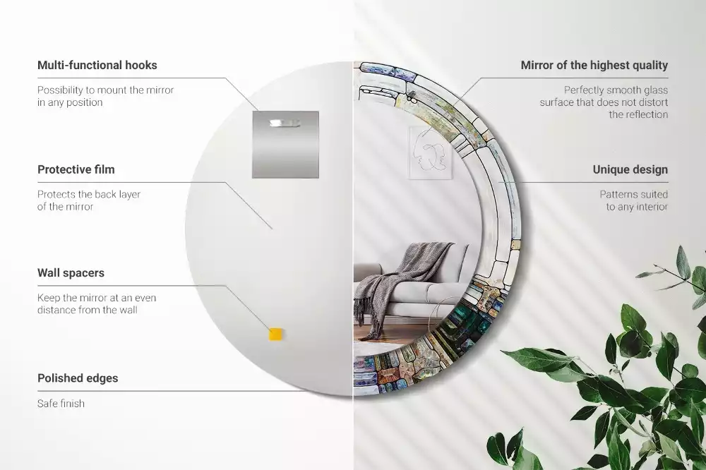 Rund spegel med tryckt ram Målat glas