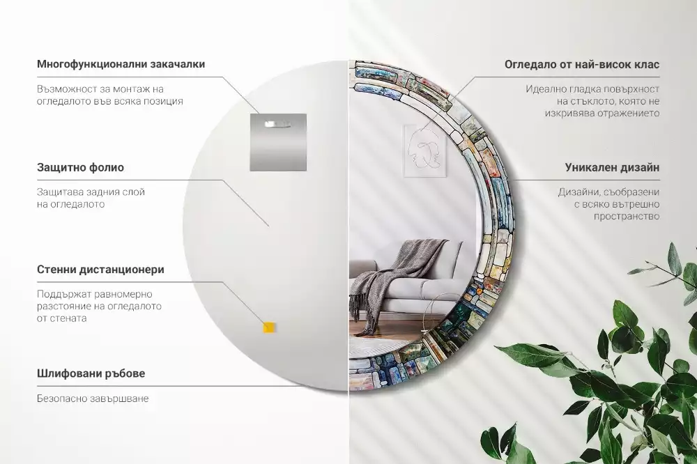 Rund spegel med tryckt ram Målat glas