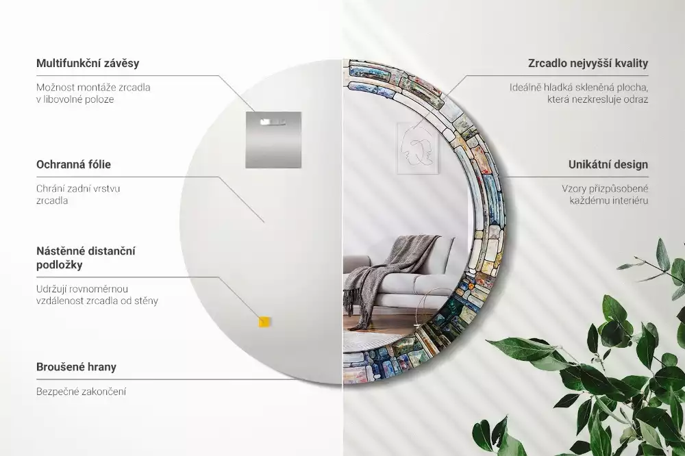 Rund spegel med tryckt ram Målat glas