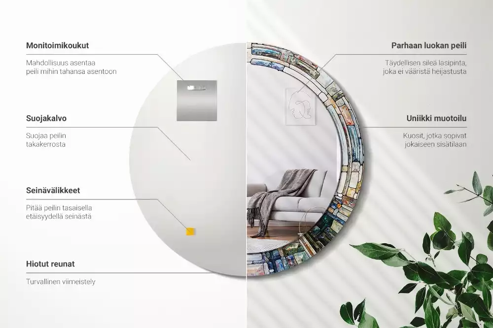 Rund spegel med tryckt ram Målat glas