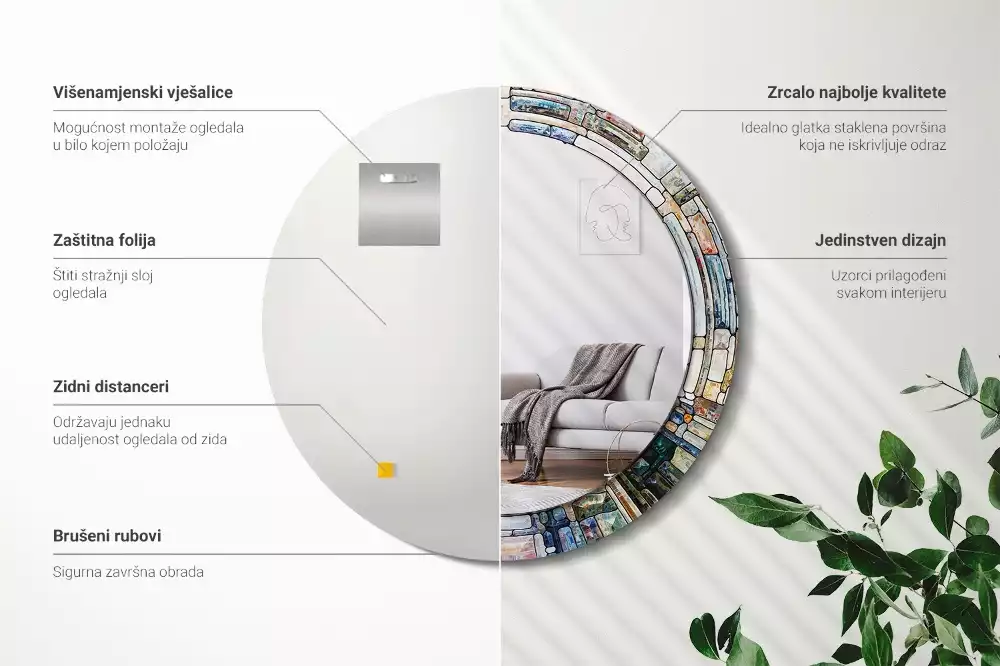 Rund spegel med tryckt ram Målat glas