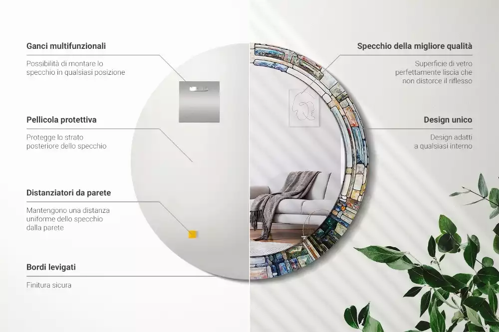 Rund spegel med tryckt ram Målat glas