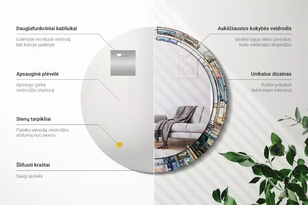 Rund spegel med tryckt ram Målat glas