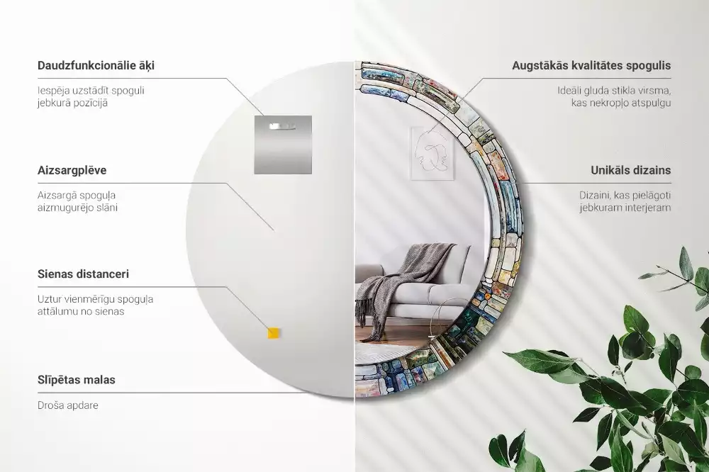 Rund spegel med tryckt ram Målat glas