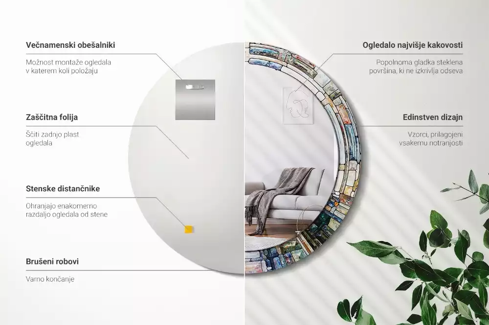 Rund spegel med tryckt ram Målat glas