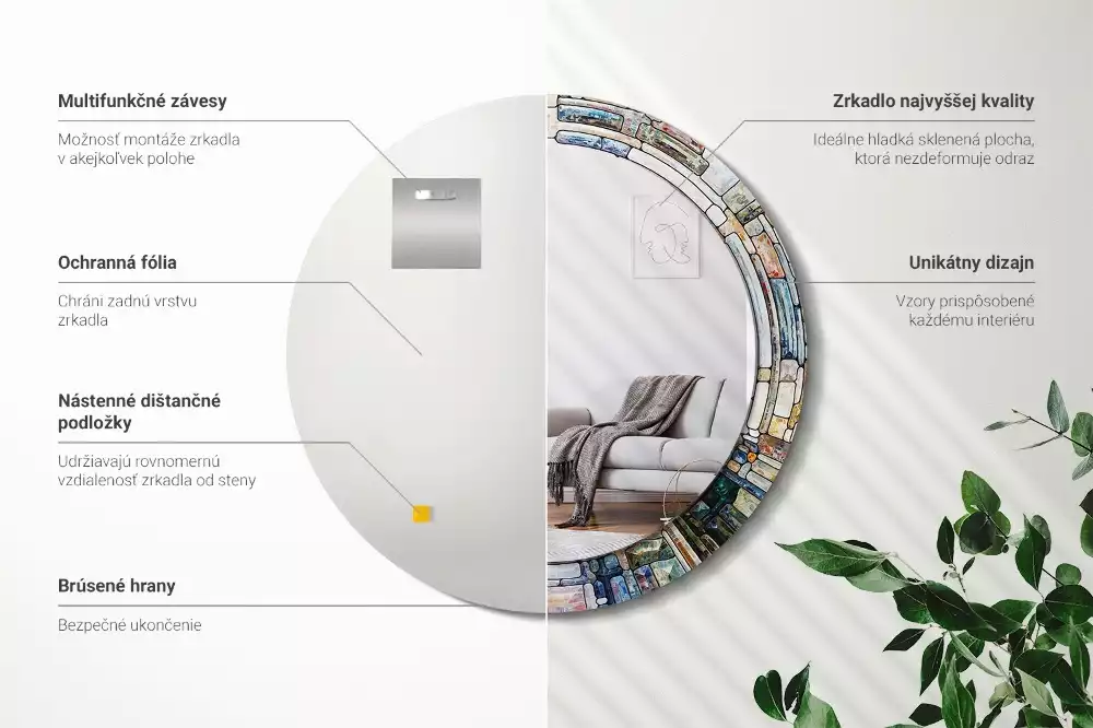 Rund spegel med tryckt ram Målat glas