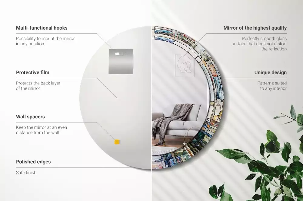 Rund spegel med tryckt ram Målat glas