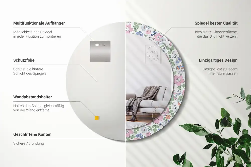 Rund spegel med tryckt ram Färgglada blommor