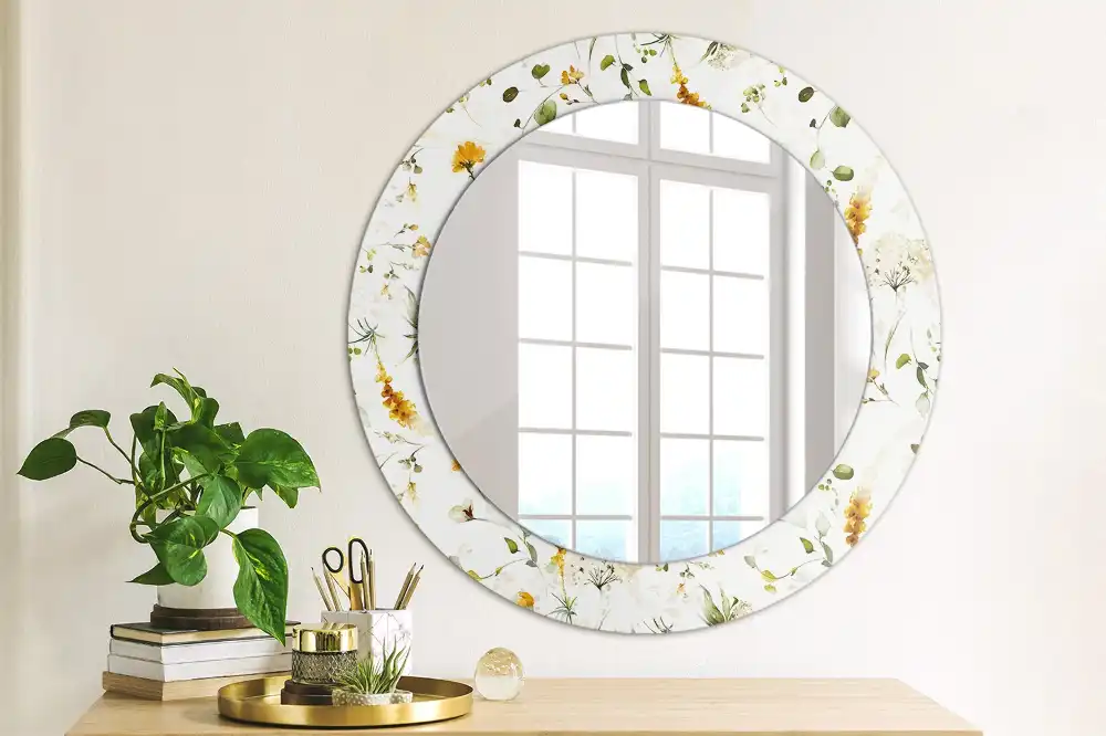 Rund spegel med tryckt Vilda blommor
