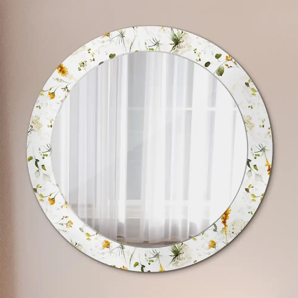 Rund spegel med tryckt Vilda blommor