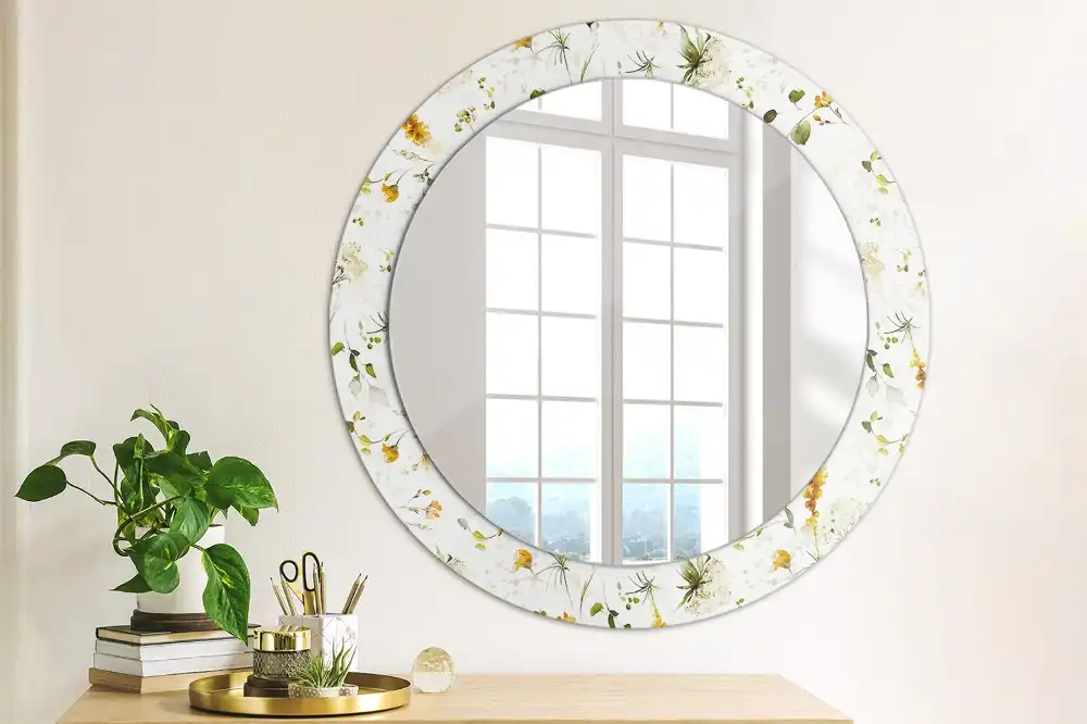 Rund spegel med tryckt Vilda blommor