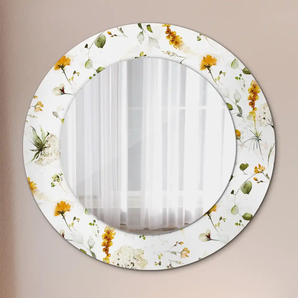 Rund spegel med tryckt Vilda blommor