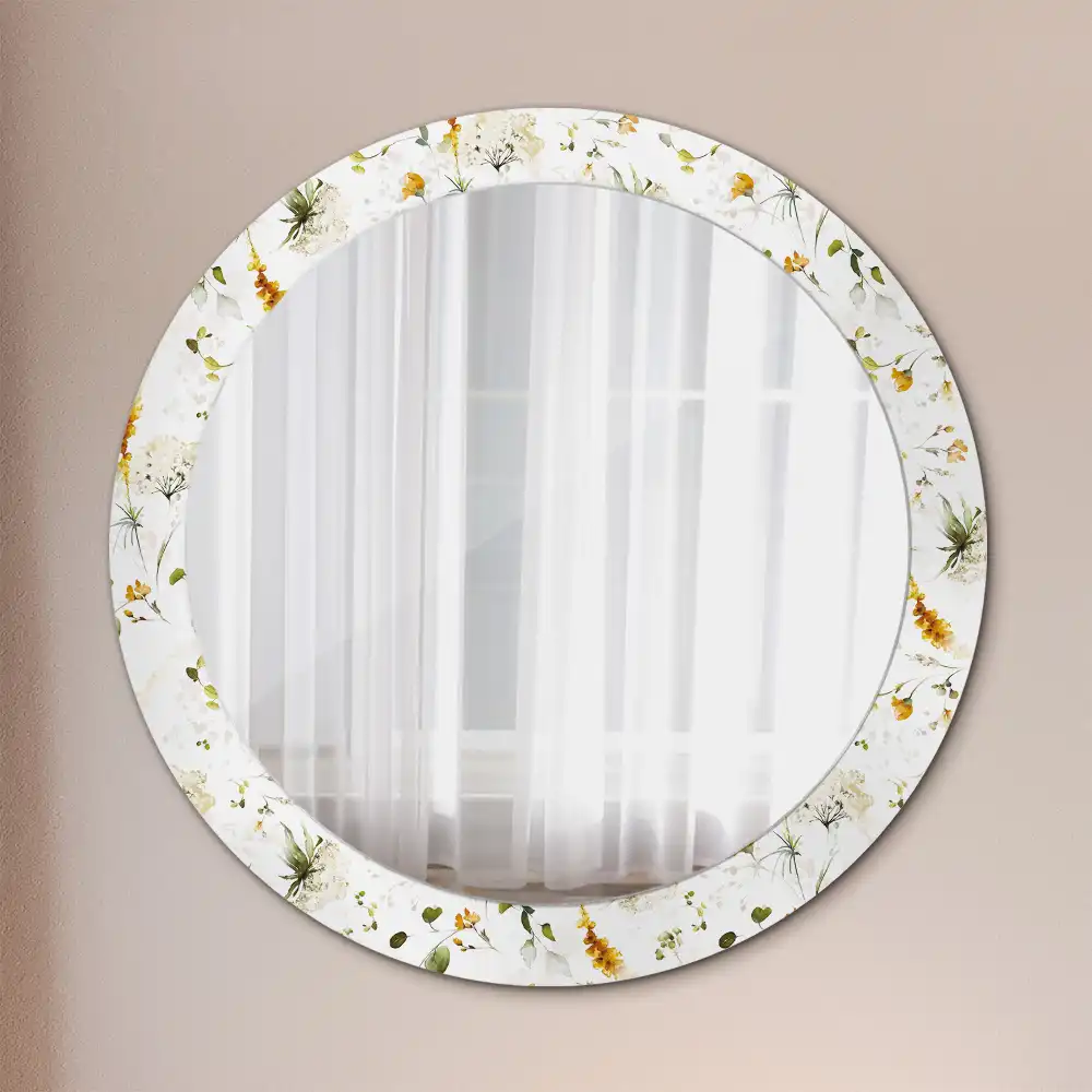 Rund spegel med tryckt Vilda blommor