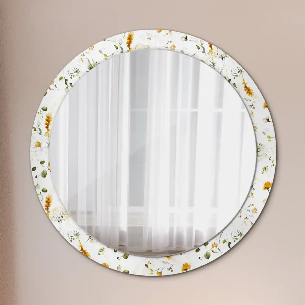 Rund spegel med tryckt Vilda blommor