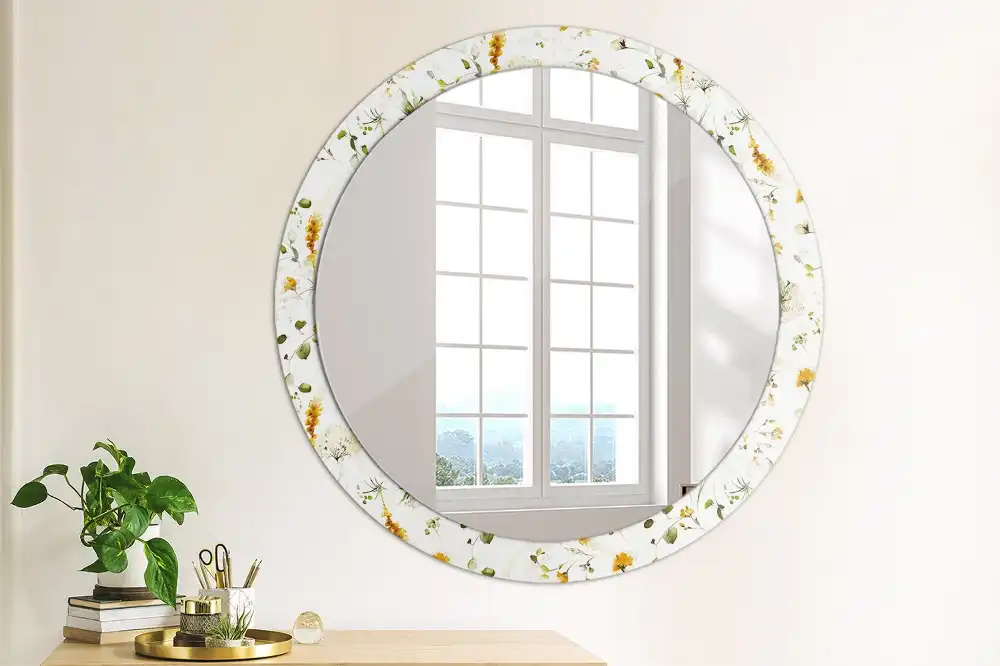 Rund spegel med tryckt Vilda blommor