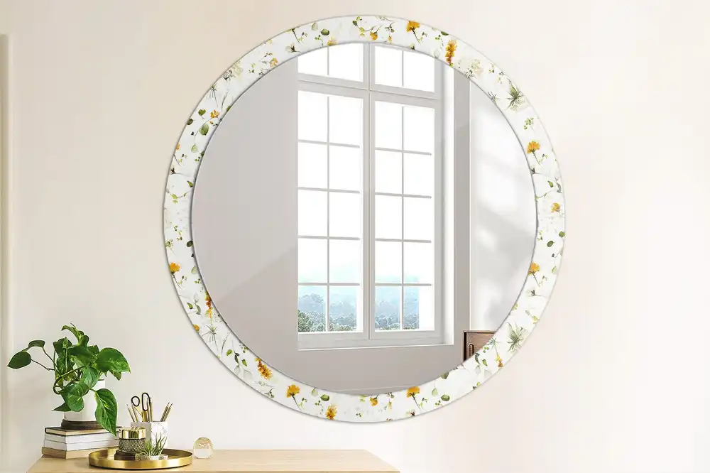 Rund spegel med tryckt Vilda blommor