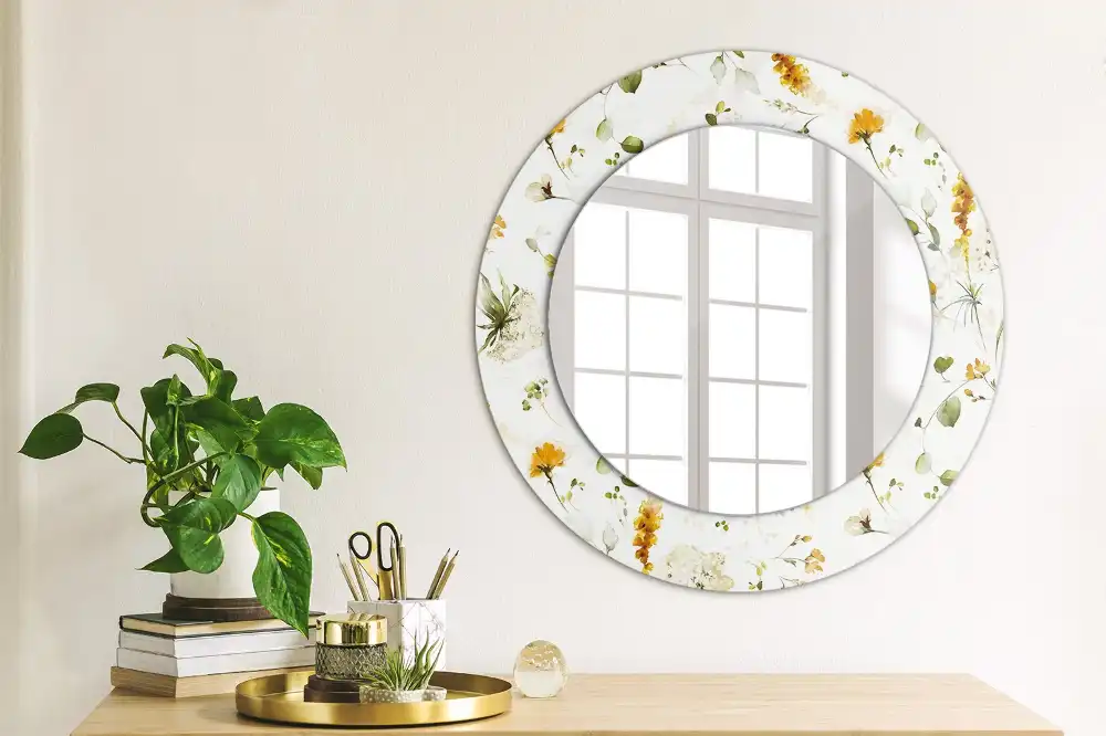 Rund spegel med tryckt Vilda blommor