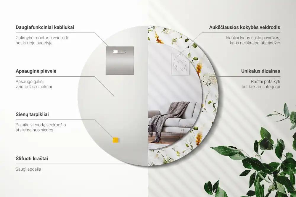 Rund spegel med tryckt Vilda blommor