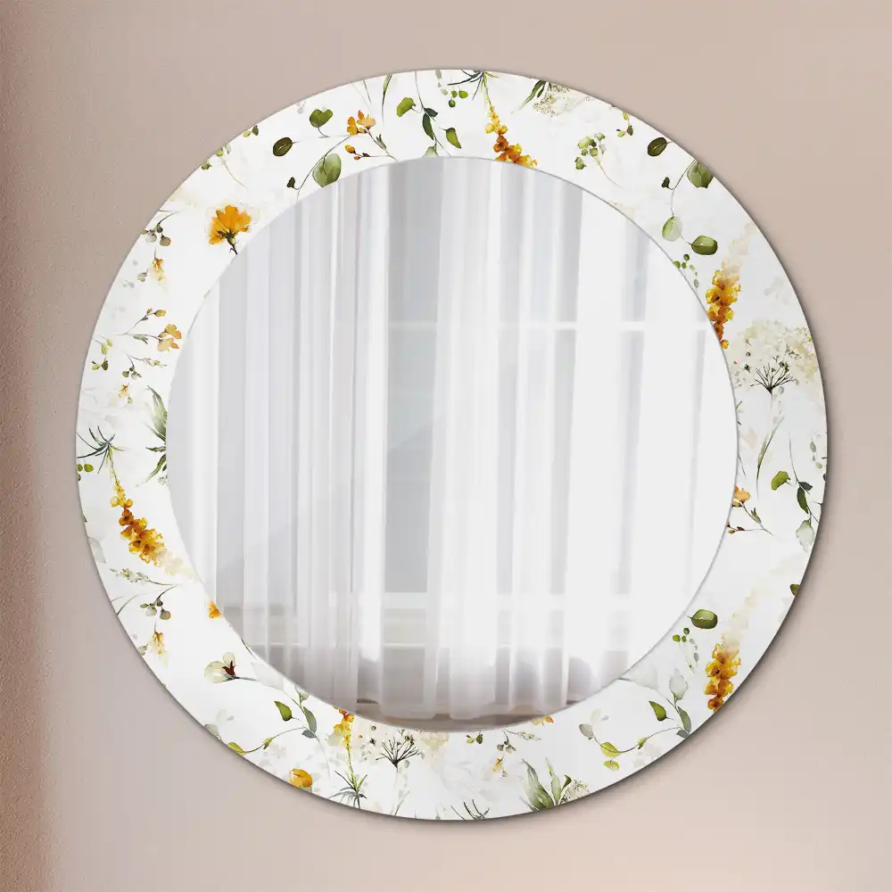 Rund spegel med tryckt Vilda blommor