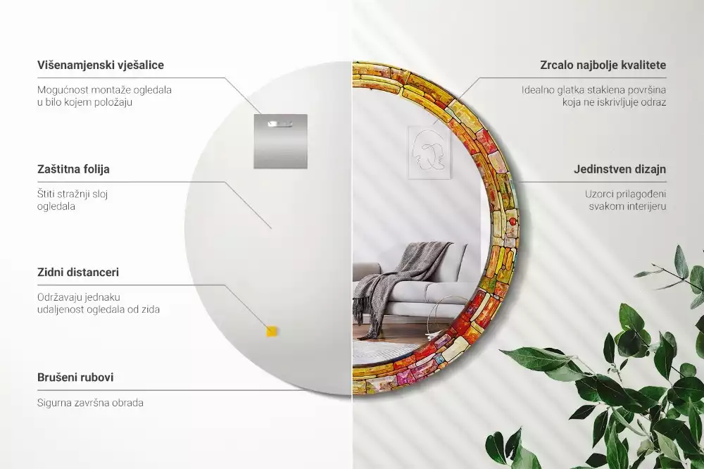 Rund spegel med tryckt ram Färgglatt målat glas