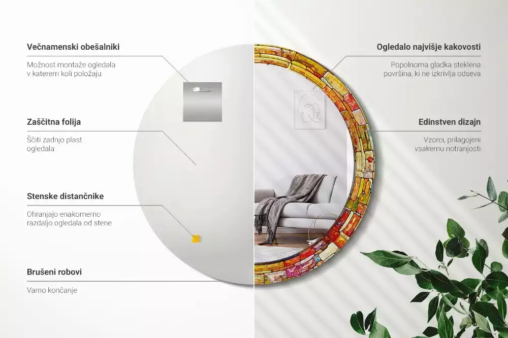 Rund spegel med tryckt ram Färgglatt målat glas