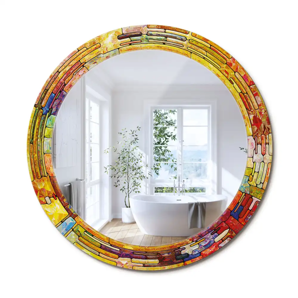 Rund spegel med tryckt ram Färgglatt målat glas