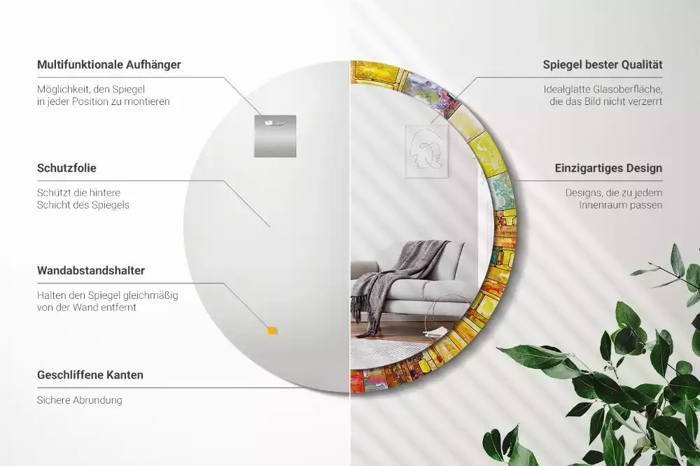 Rund spegel med tryckt ram Färgglatt målat glas