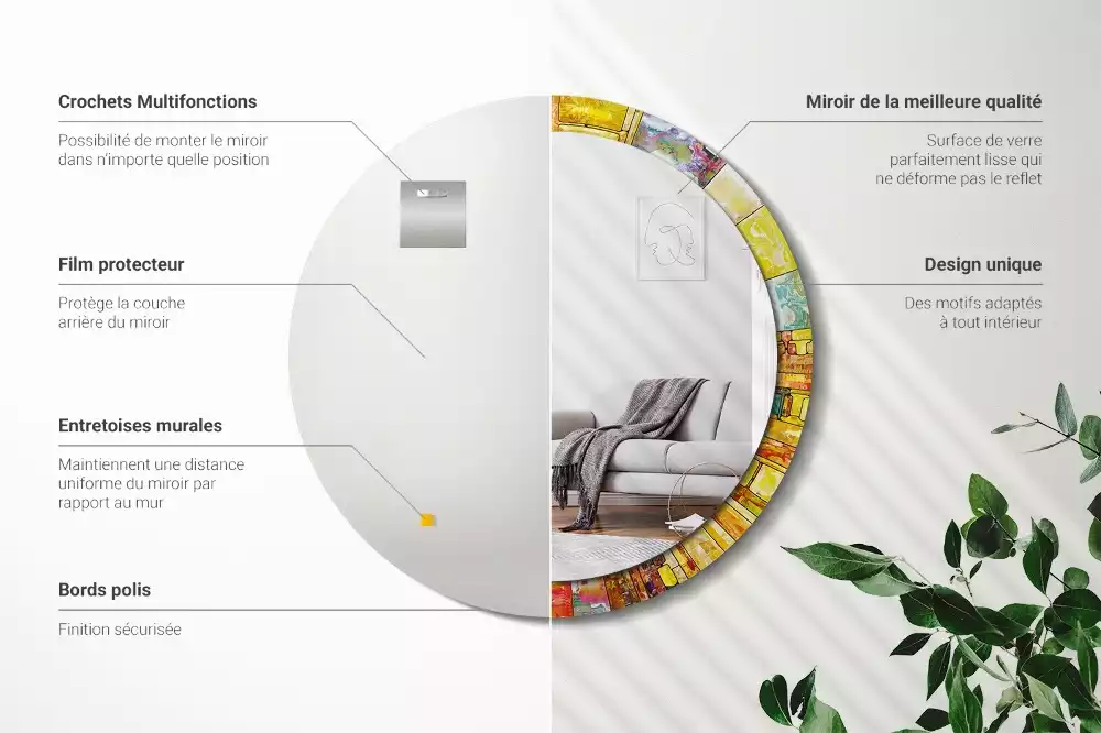 Rund spegel med tryckt ram Färgglatt målat glas
