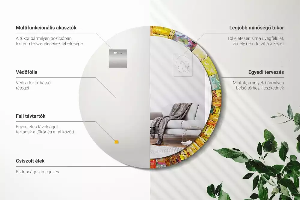 Rund spegel med tryckt ram Färgglatt målat glas