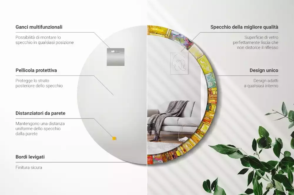 Rund spegel med tryckt ram Färgglatt målat glas