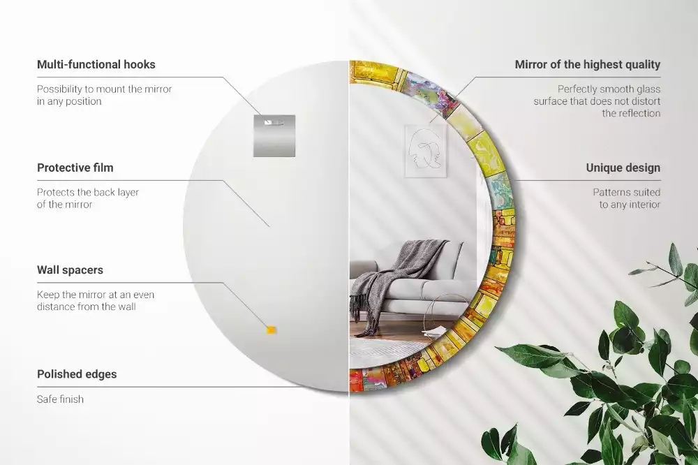 Rund spegel med tryckt ram Färgglatt målat glas