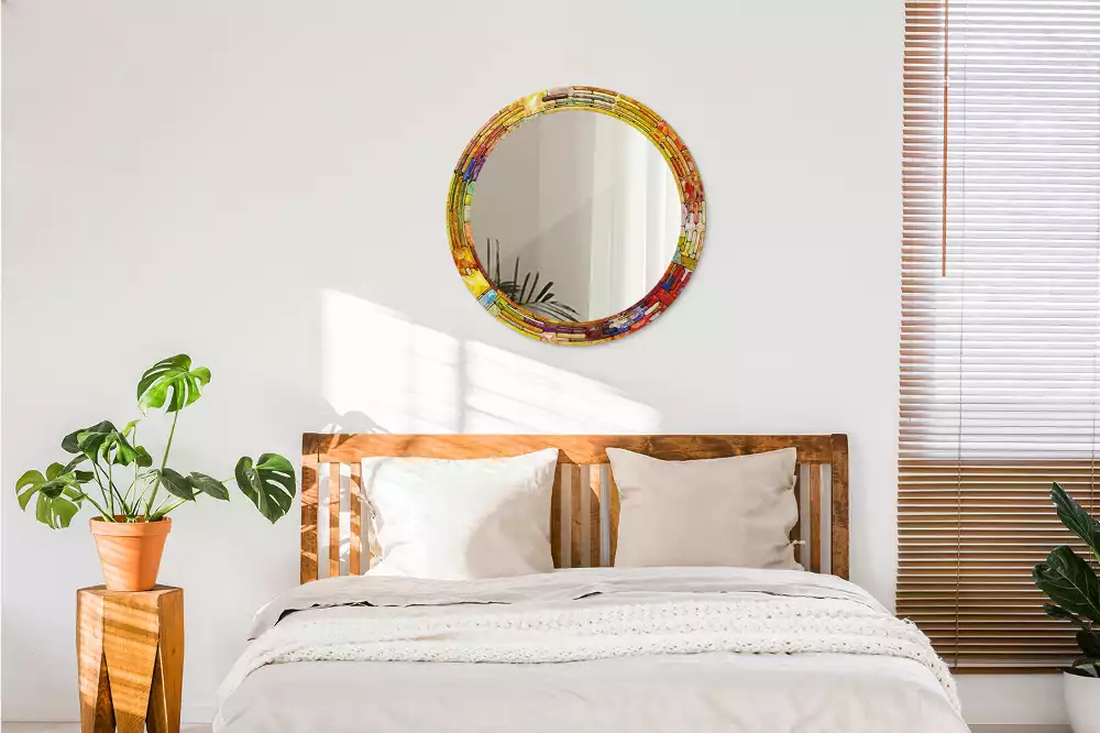 Rund spegel med tryckt ram Färgglatt målat glas