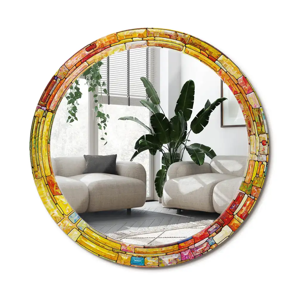 Rund spegel med tryckt ram Färgglatt målat glas