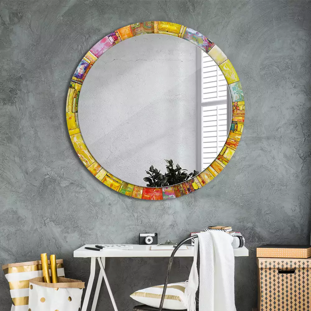 Rund spegel med tryckt ram Färgglatt målat glas
