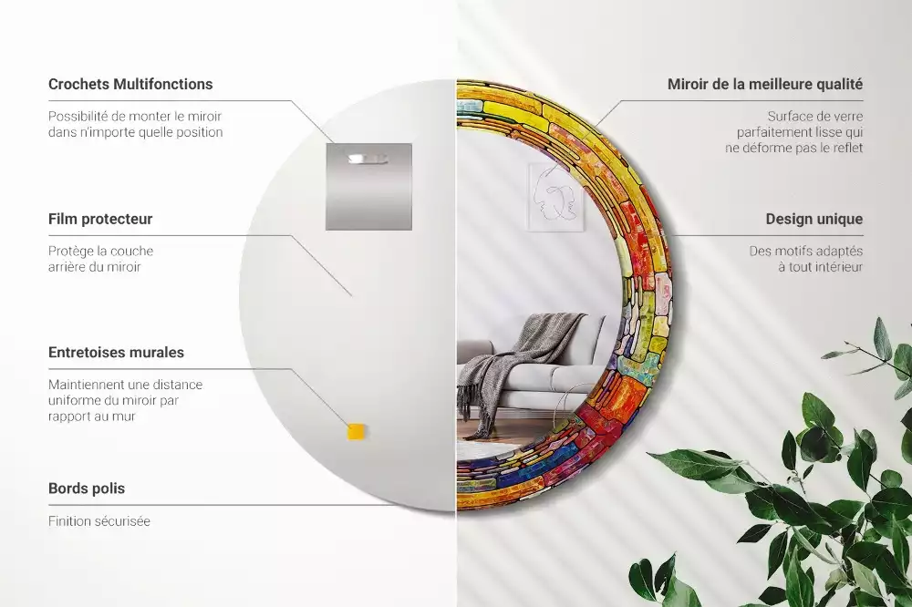 Rund spegel med tryckt ram Färgglatt målat glas