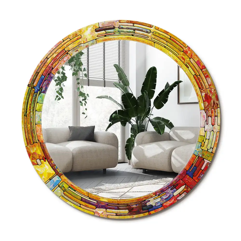 Rund spegel med tryckt ram Färgglatt målat glas