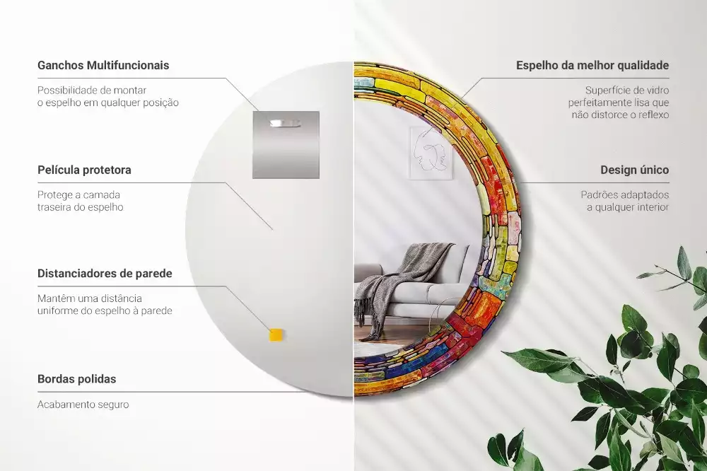 Rund spegel med tryckt ram Färgglatt målat glas