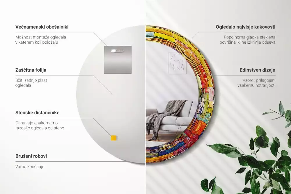 Rund spegel med tryckt ram Färgglatt målat glas