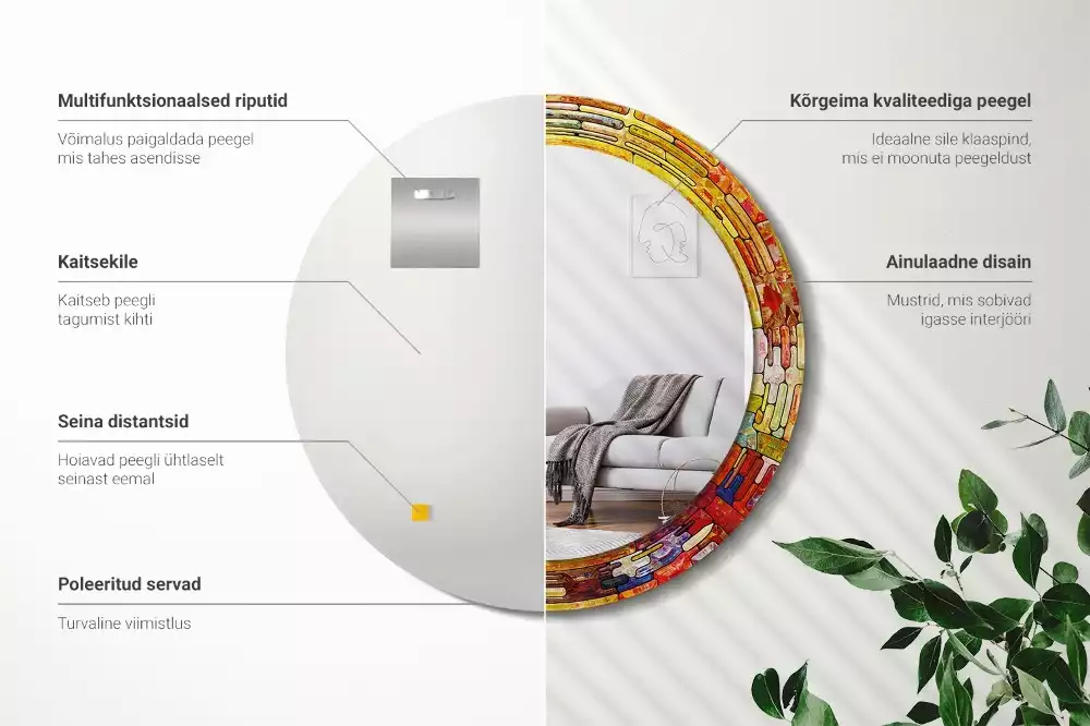 Rund spegel med tryckt ram Färgglatt målat glas