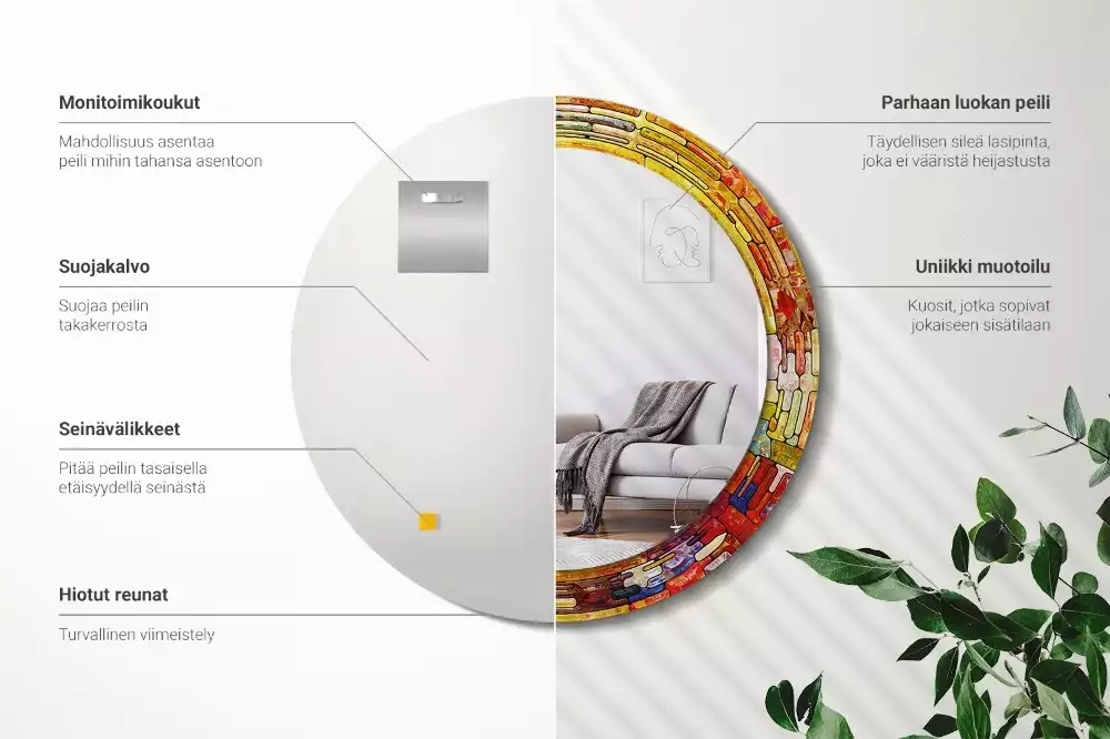 Rund spegel med tryckt ram Färgglatt målat glas