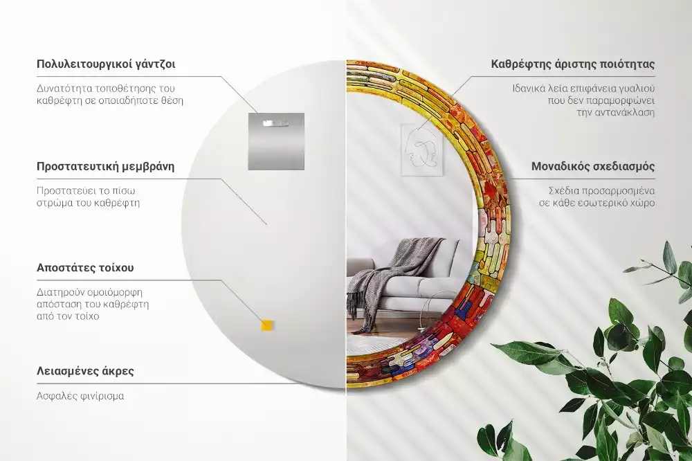 Rund spegel med tryckt ram Färgglatt målat glas