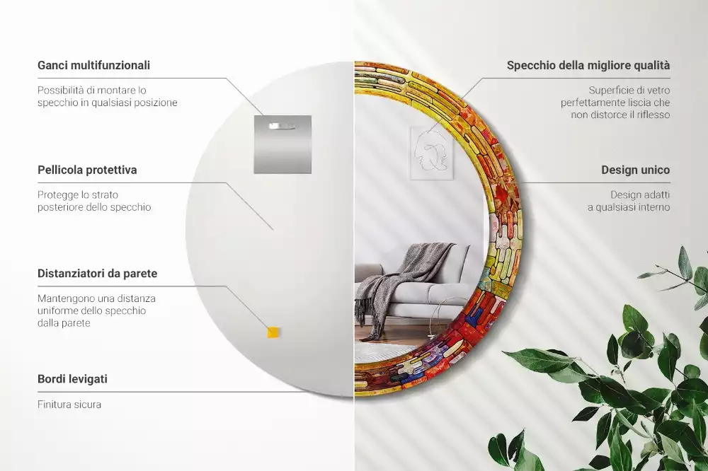 Rund spegel med tryckt ram Färgglatt målat glas