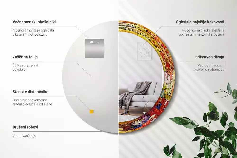 Rund spegel med tryckt ram Färgglatt målat glas