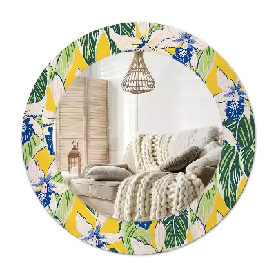 Rund spegel med tryckt Orkidéer