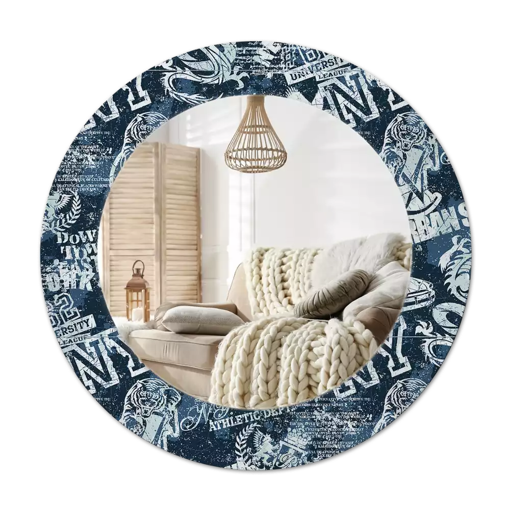 Rond spegel med tryckt ram New York collage