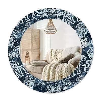 Rund spegel med tryckt ram New York collage