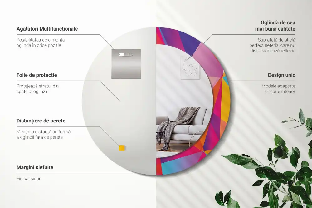 Rund spegel med tryckt Geometrisk sammansättning